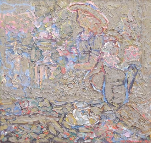 Nature morte au tableau. Huile sur toile, H 53 x L 56 cm. 1996