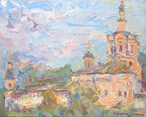 Moscow. The Spaso-Andronikov monastery illuminated by sunshine. Oil on canvas, H 40 x W 50 cm (H 15.7 x W 19.7 inches). 2010