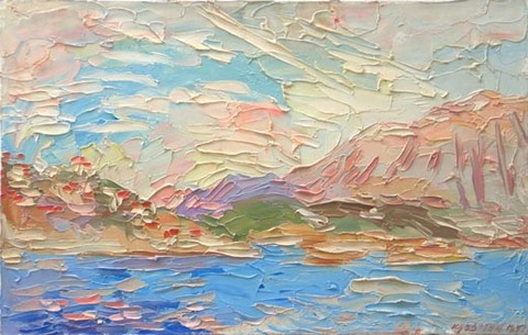 The blue sea. Korčula. Oil on canvas, H 35 x W 56 cm (H 13.8 x W 22 inches). 1997