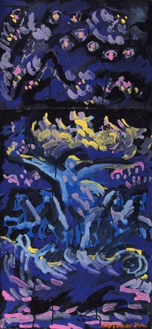 La déesse de la nuit Nyx allume les étoiles. Acrylique, gouache sur papier, H 129 x L 61 cm. 2014