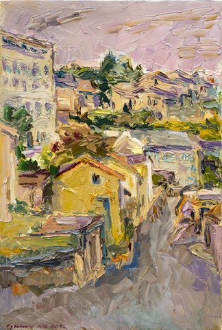 A street in le Chambon. Oil on canvas, H 90 x W 60 cm (H 35.4 x W 23.6 inches). 2015