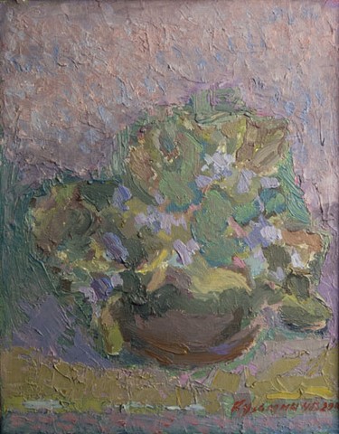 Violets. Oil on canvas, H 39 x W 31 cm (H 15.4 x W 12.2 inches). 2009