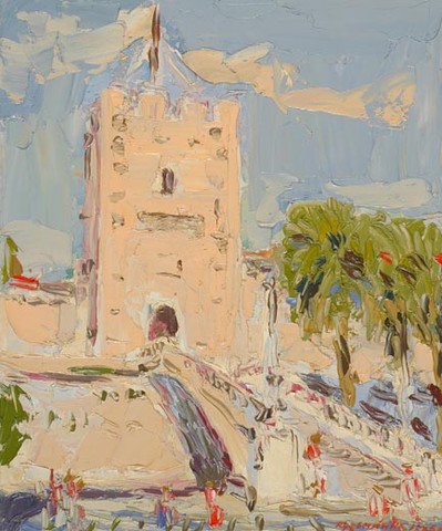 The stairs leading into the old town. Korčula. Oil on canvas, H 53 x W 44 cm (H 20.9 x W 17.3 inches). 1996