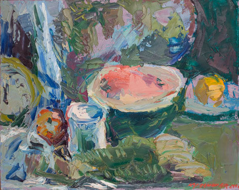 Still life of Christmas. Oil on canvas, H 31 x W 38 cm (H 12.2 x W 15 inches). 2008