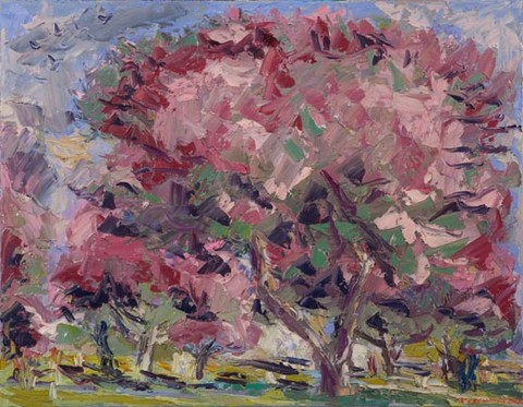 The heaven of apple trees in bloom. Oil on canvas, H 55 x W 70 cm (H 21.7 x W 27.6 inches). 2008. Private collection