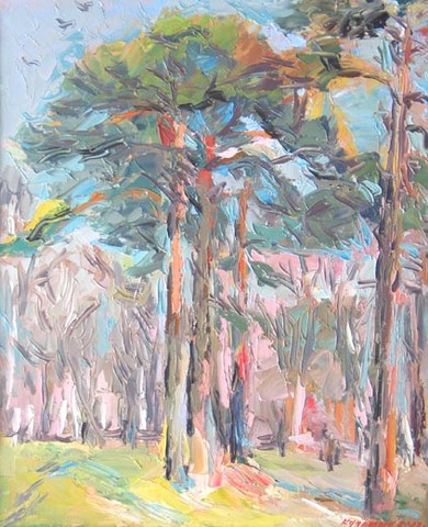 Pine trees on a spring day. Oil on canvas, H 73 x W 60 cm (H 28.7 x W 23.6 inches). 2007. Private collection