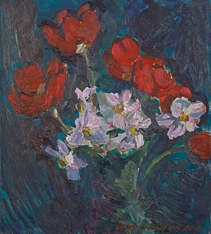 Mes fleurs de mai, souvenir de la guerre. Huile sur toile, H 45 x L 41 cm. 2012