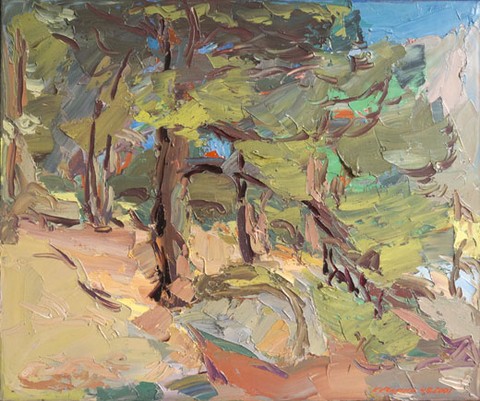 Un grand pin dans la forêt de Barbizon. Huile sur toile, H 50 x L 60 cm. 2001
