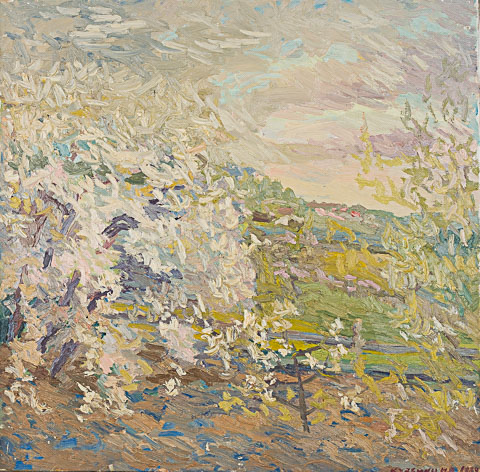 Spring evening. Oil on canvas, H 65 x W 65 cm (H 25.6 x W 25.6 inches). 1989