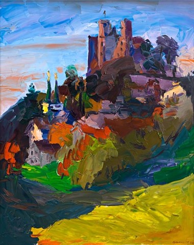 The Hanstein castle at sunset. Oil on canvas, H 100 x W 80 cm (H 39.4 x W 31.5 inches). 1997