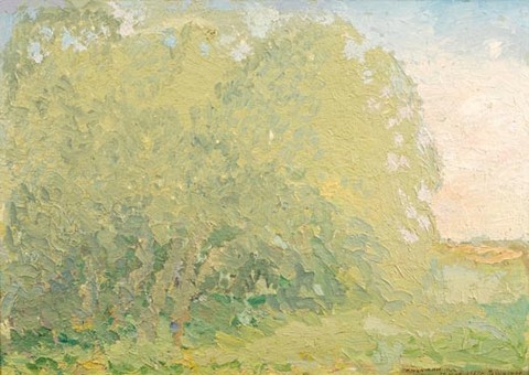 Wild cherry tree. Oil on canvas on cardboard, H 69 x W 97.5 cm (H 27.2 x W 38.4 inches). 1987