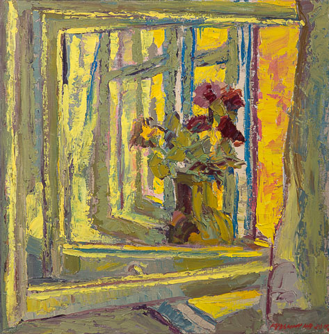 Fenêtre ouverte aux deux battants. Huile sur toile, H 72 x L 71 cm. 2013